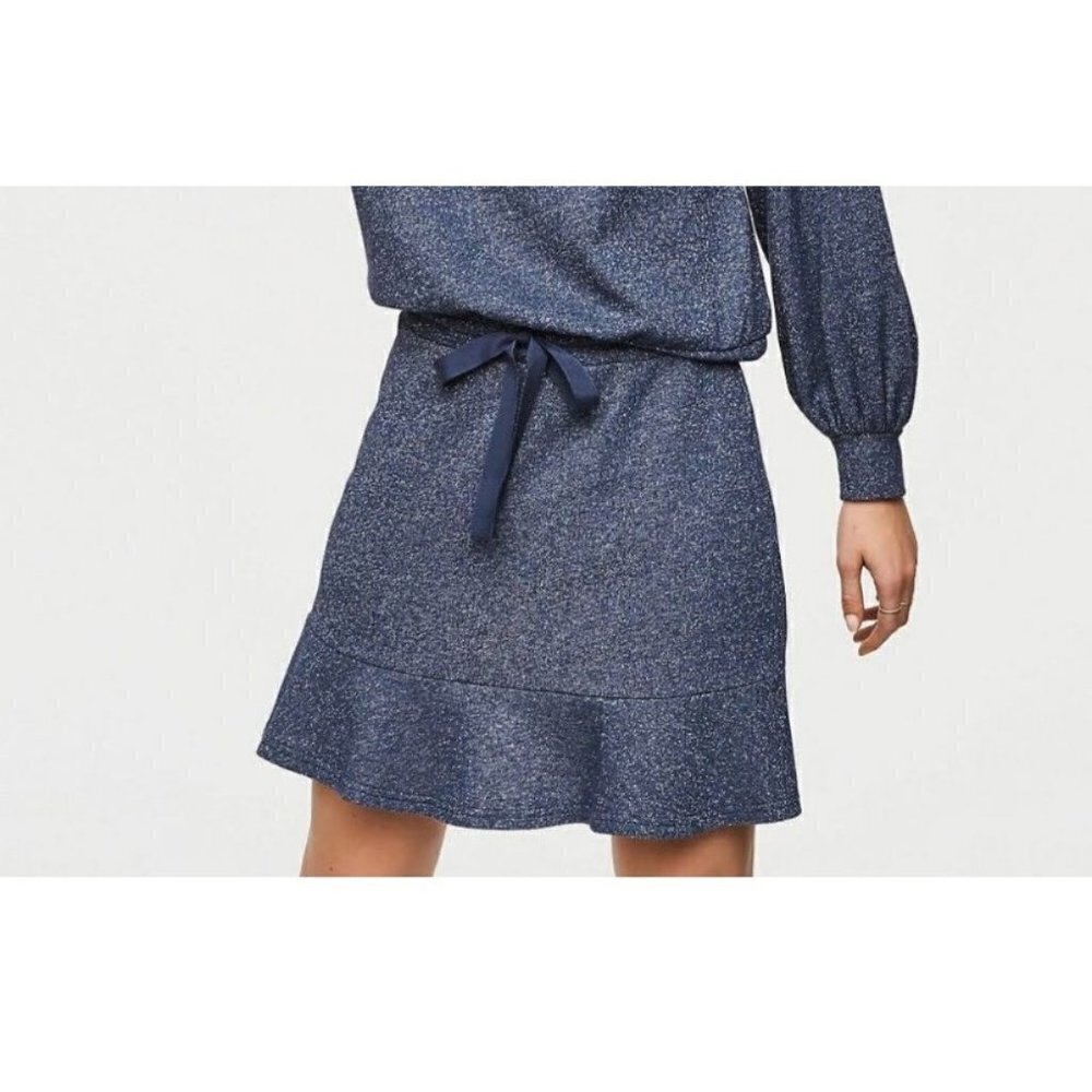 New Loft Metallic Shimmer Ruffle Hem Mini A-Line Pull On Skirt Women's Size Smal